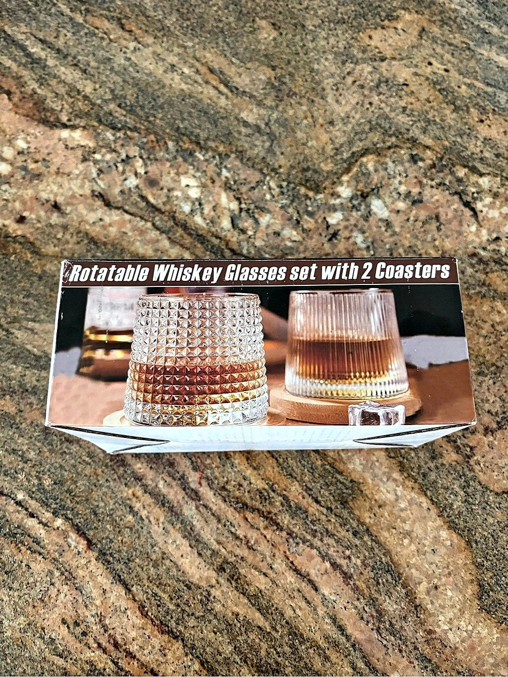 NWT Rotatable Whiskey Glasses Set with 2 Coasters